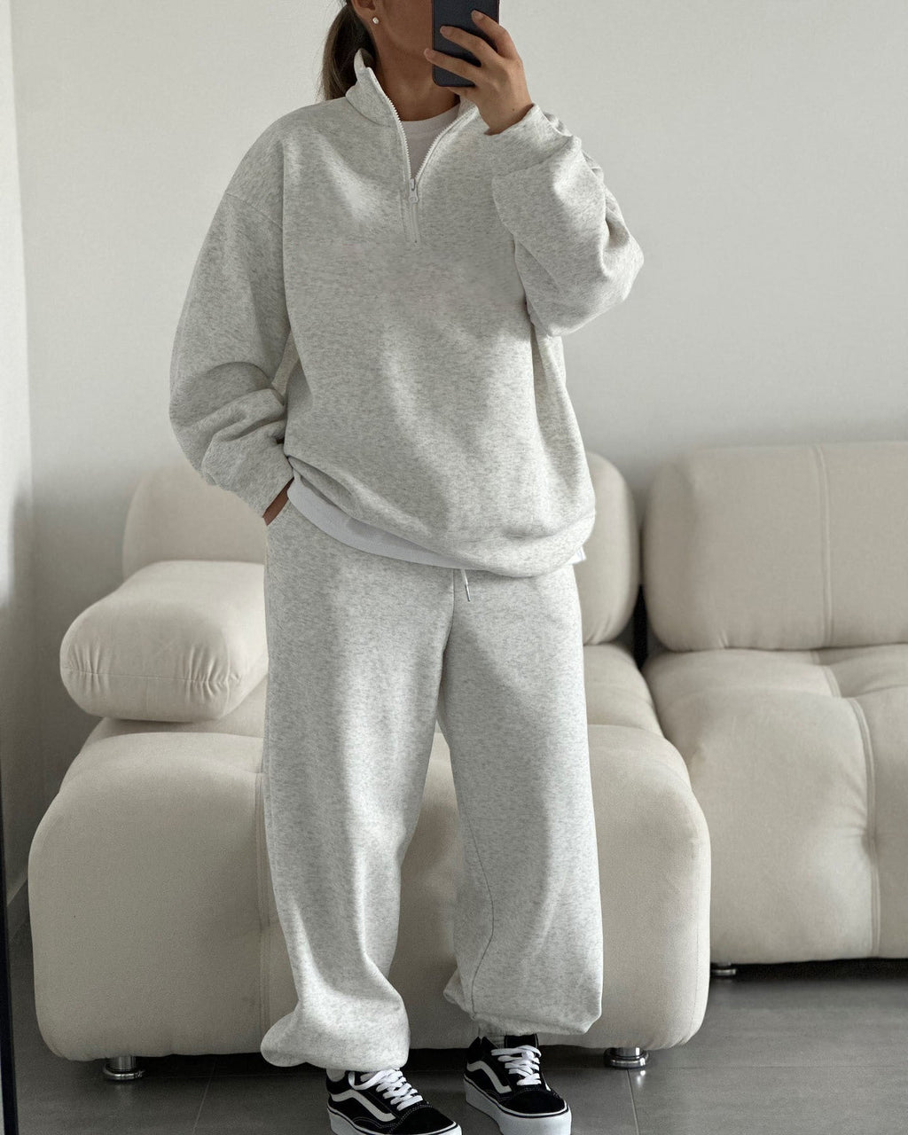Women's Cozy Fleece Loungewear Set with Stand-Up Collar