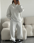 Women's Cozy Fleece Loungewear Set with Stand-Up Collar