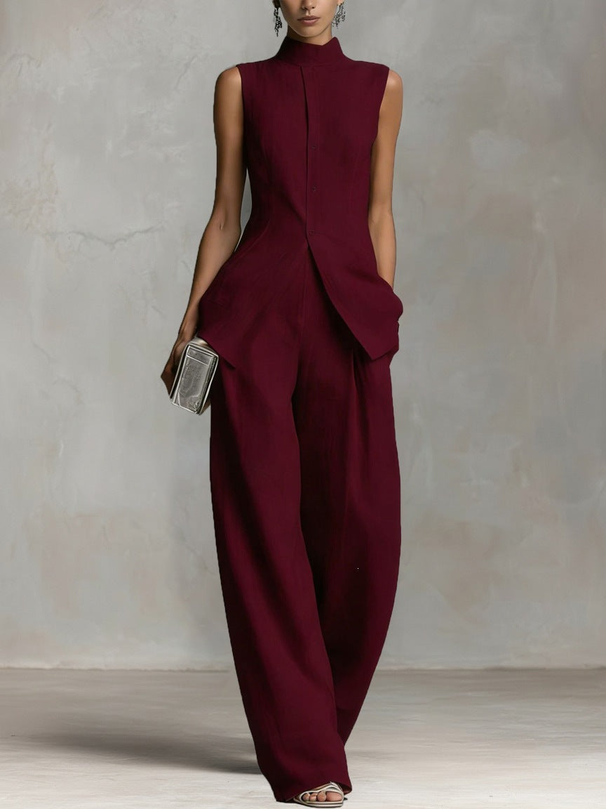 Women's Elegant High-Neck Wide-Leg Jumpsuit