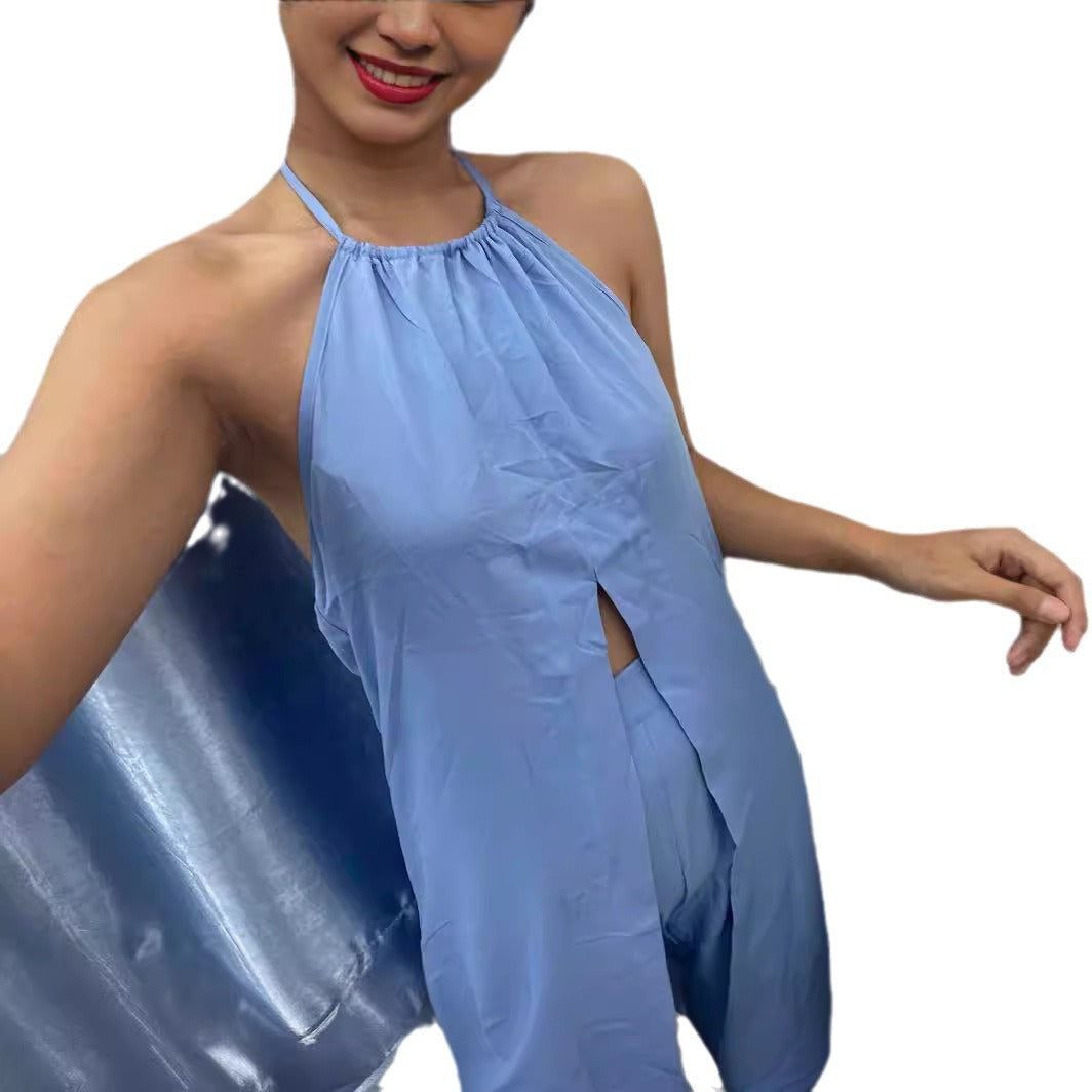 Elegant Open-Front Jumpsuit with Long Cape