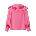 Women's Blouse with Voluminous Collar and Floral Embroidery
