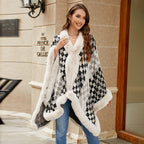 Women's Knit Poncho with Faux Fur Trim