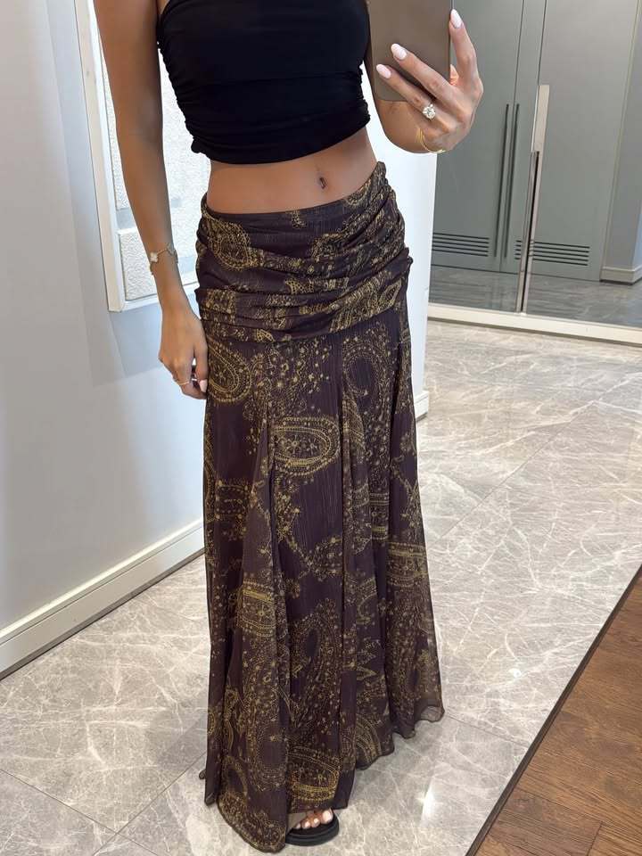 Women's Maxi Skirt with Draping and Paisley Print