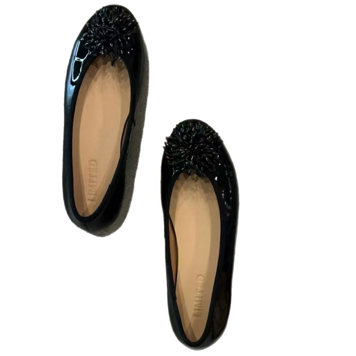 Women's Ballet Flats with Unique Floral Decor and Glossy Finish