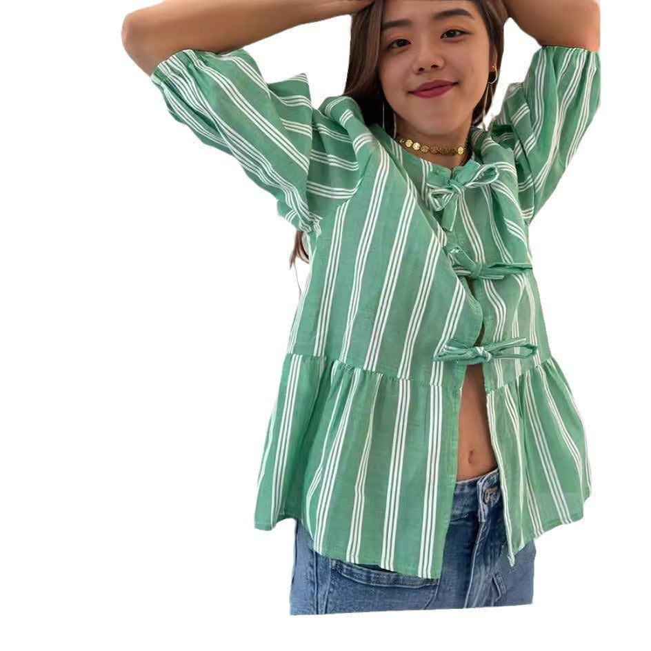 Women's Blouse with Ruffle Details and Button Opening