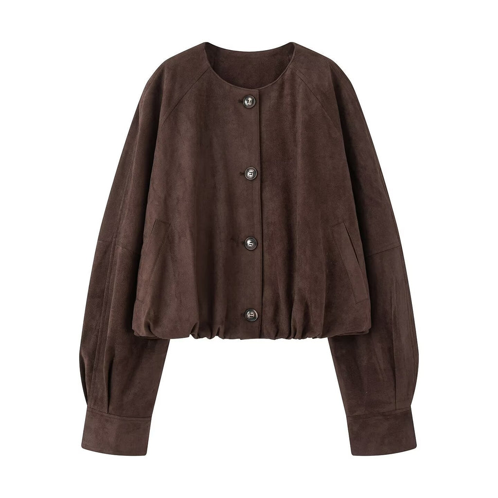 Women's Elegant and Loose Faux Leather Blouse Jacket