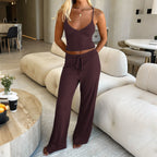 Women's Casual Two-Piece Set with Spaghetti Strap Top and Wide Pants