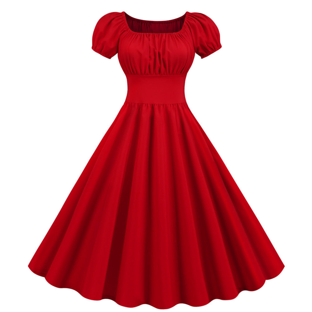 Women's A-Line Dress with Puff Sleeves and Tailoring