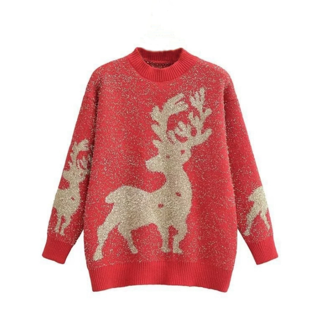 Women's Festive Sweater with 3D Reindeer Motif