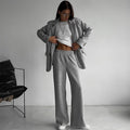 Women's Elegant Casual Two-Piece Set with Oversized Blazer and Wide-Leg Trousers