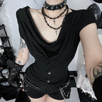 Women's Fitted Draped Shirt with Button Detail and Asymmetric Hem