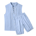 Men's Sleeveless Leisure Set with Lace Collar and Drawstring Bermuda