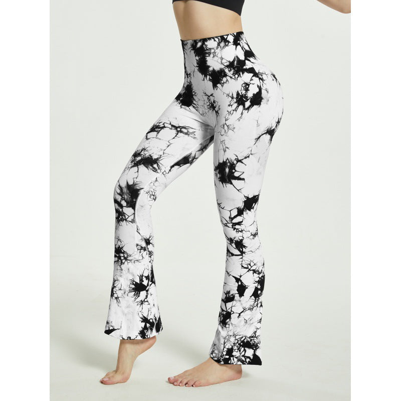 Women's Flared Yoga Leggings with Tie-Dye Pattern