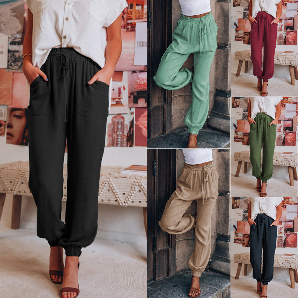 Women's Comfortable Casual Pants with Elastic Waistband and Pockets