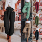 Women's Comfortable Casual Pants with Elastic Waistband and Pockets