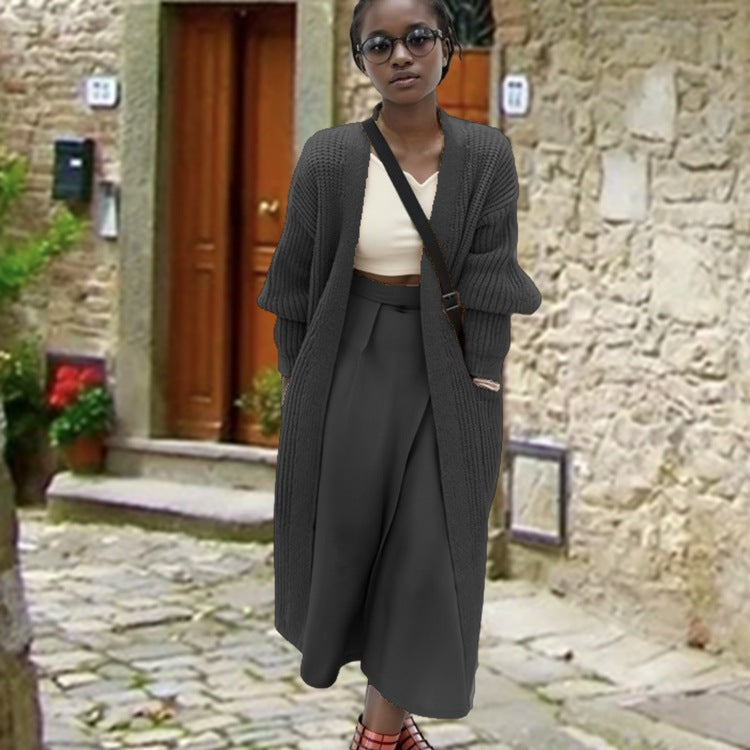 Women's Oversized Knit Coat with Casual Fit and Ribbed Design