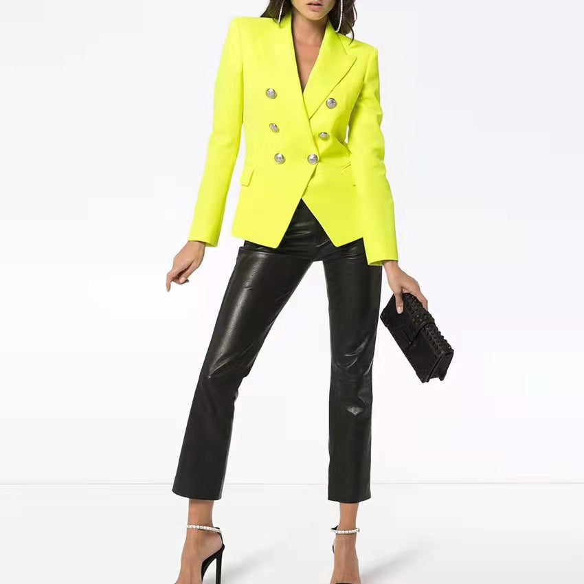 Women's Elegant Double-Breasted Blazer Jacket with Gold Buttons