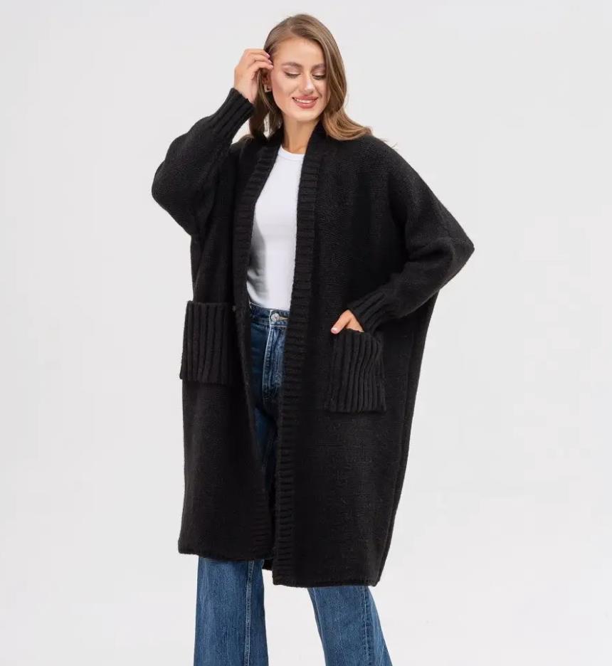 Women's Cozy Knit Coat with Large Pockets and Oversized Fit