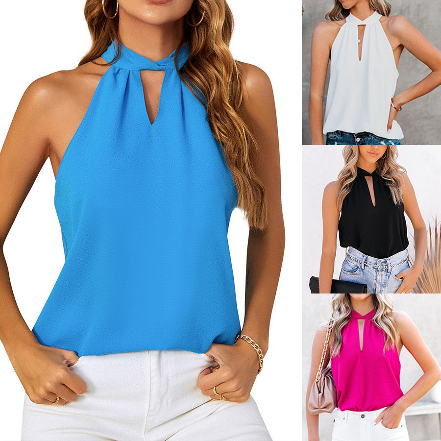 Women's Sleeveless Top with Slit Neckline