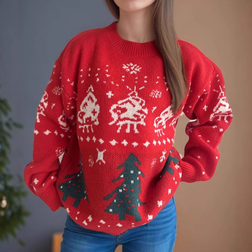 Women's Knit Christmas Sweater with Festive Motifs