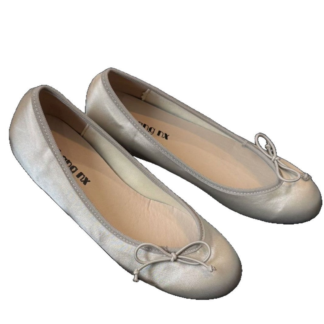 Women's Ballet Flats with Bow Accent and Satin Finish