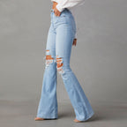 Women's High-Waist Flared Jeans with Distressing