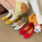 Women's Metallic Leather Ballet Flats with Elegant Bow