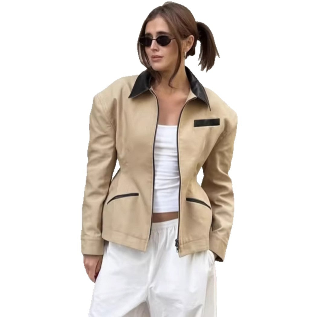 Women's Designer Quilted Jacket with Contrast Collar and Minimalist Pockets