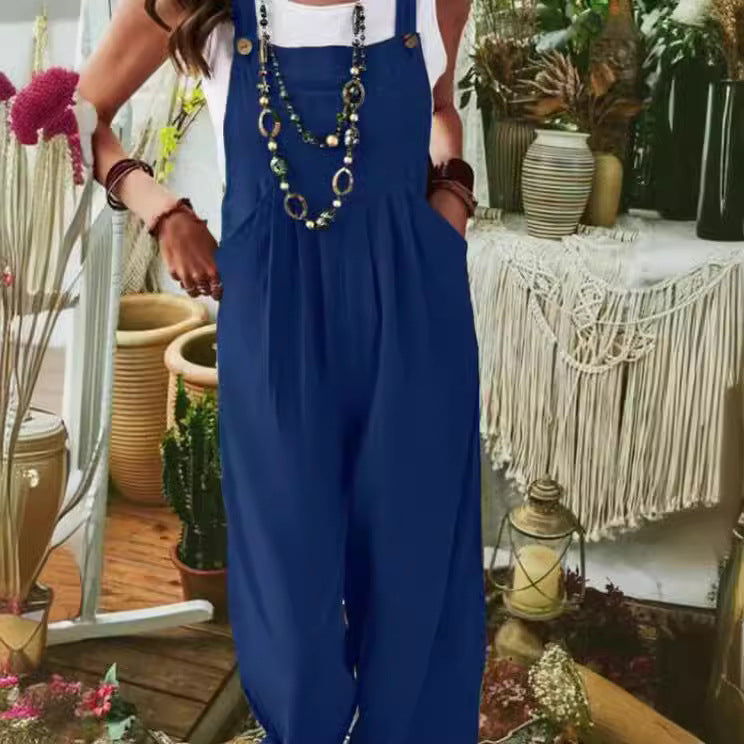 Women's Casual Wide-Leg Jumpsuit with Pockets