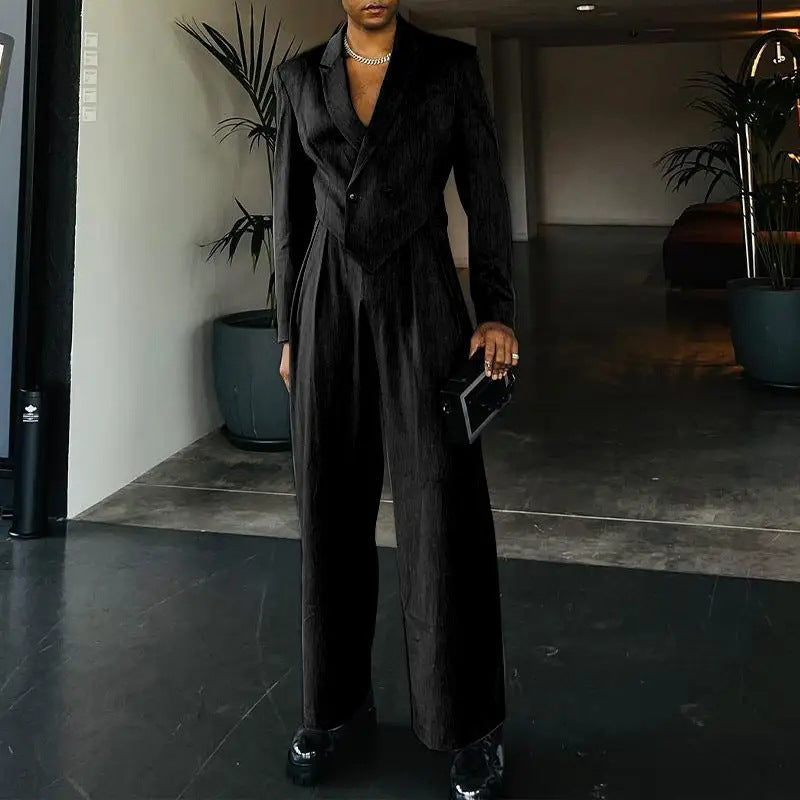 Women's Business Set with Asymmetrical Blazer and Pleated Pants