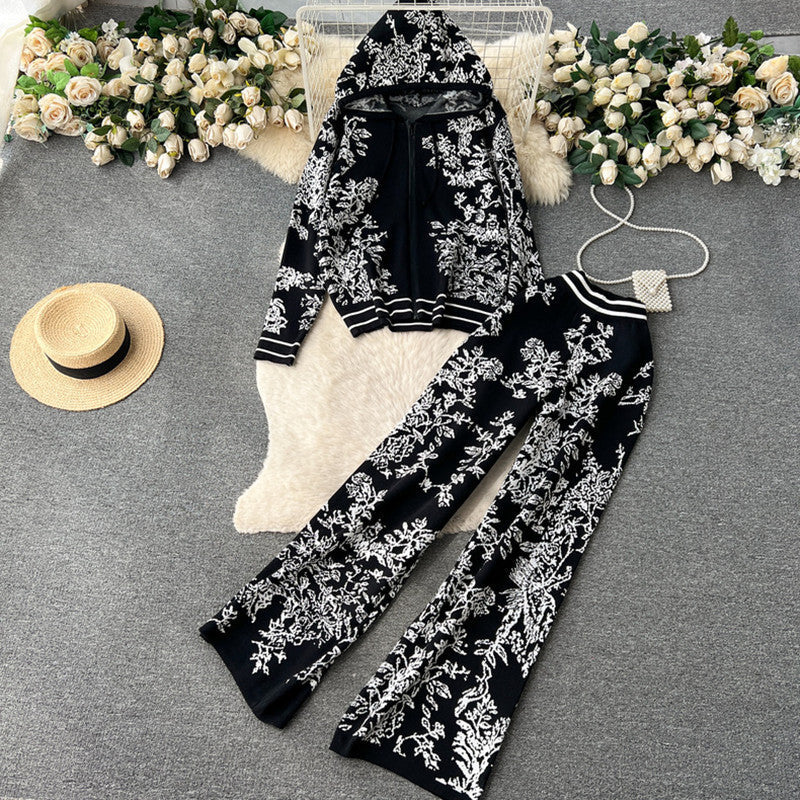 Women's Fashionable Floral Lounge Set with Hood