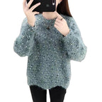 Women's Fluffy Sweater with Unique Texture and Sparkling Accents