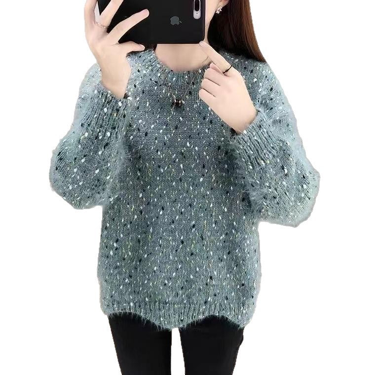 Women's Fluffy Sweater with Unique Texture and Sparkling Accents