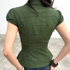 Elegant Blouse with Puff Sleeves and Tailored Fit