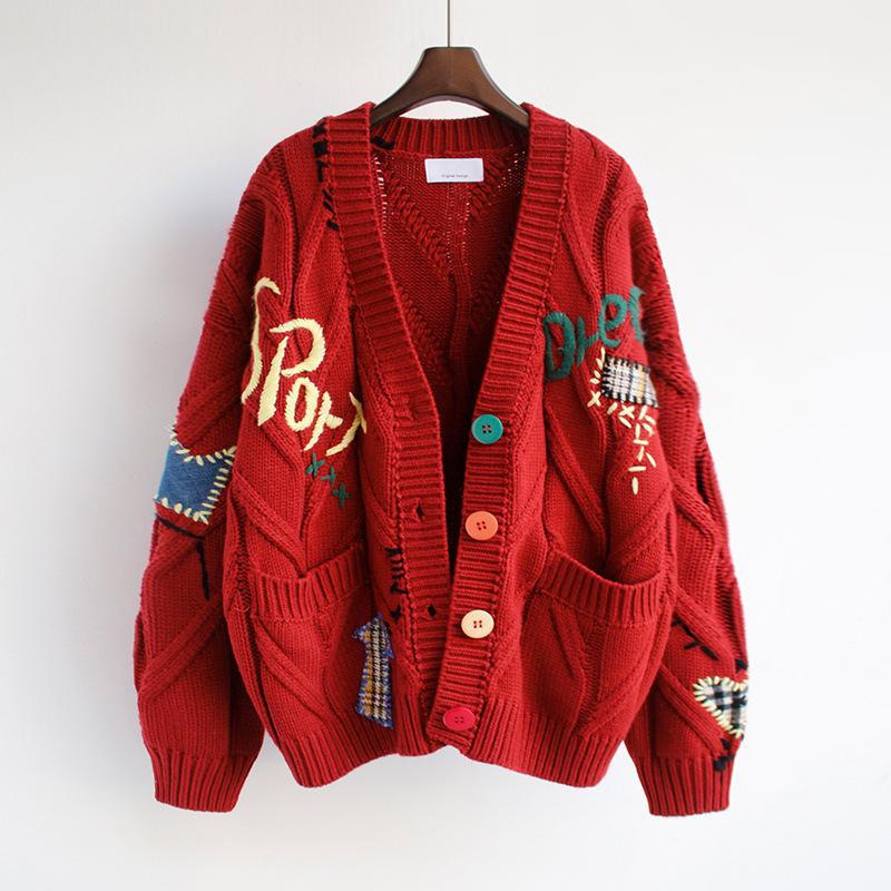 Women's Lined Knit Cardigan with Colorful Buttons and Unique Design