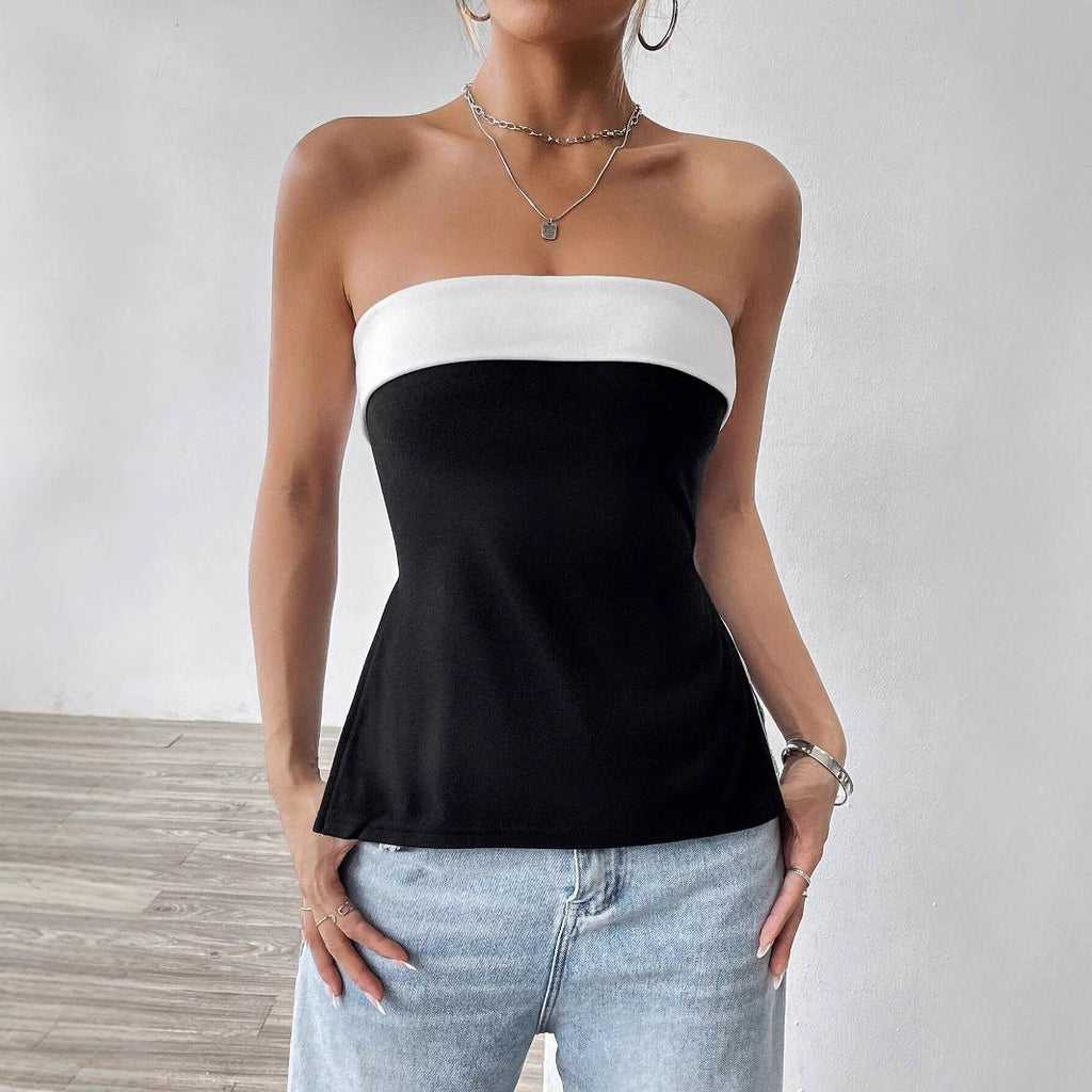 Women's Bandeau Top with Elegant Color Block Design