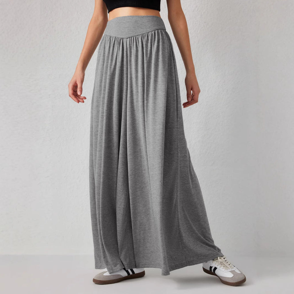Women's Maxi Skirt with Elastic Waistband and Flowing Fabric