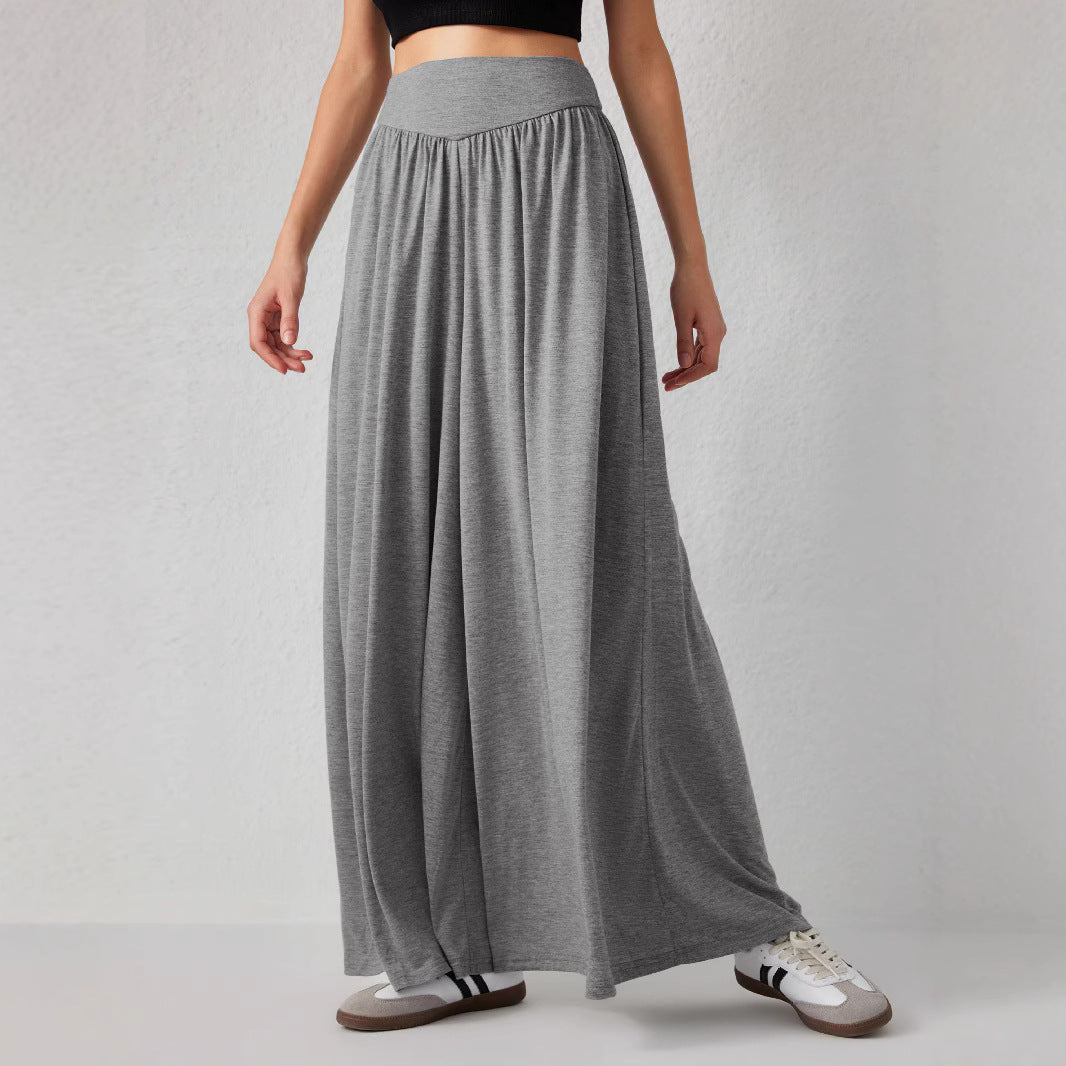Women's Maxi Skirt with Elastic Waistband and Flowing Fabric