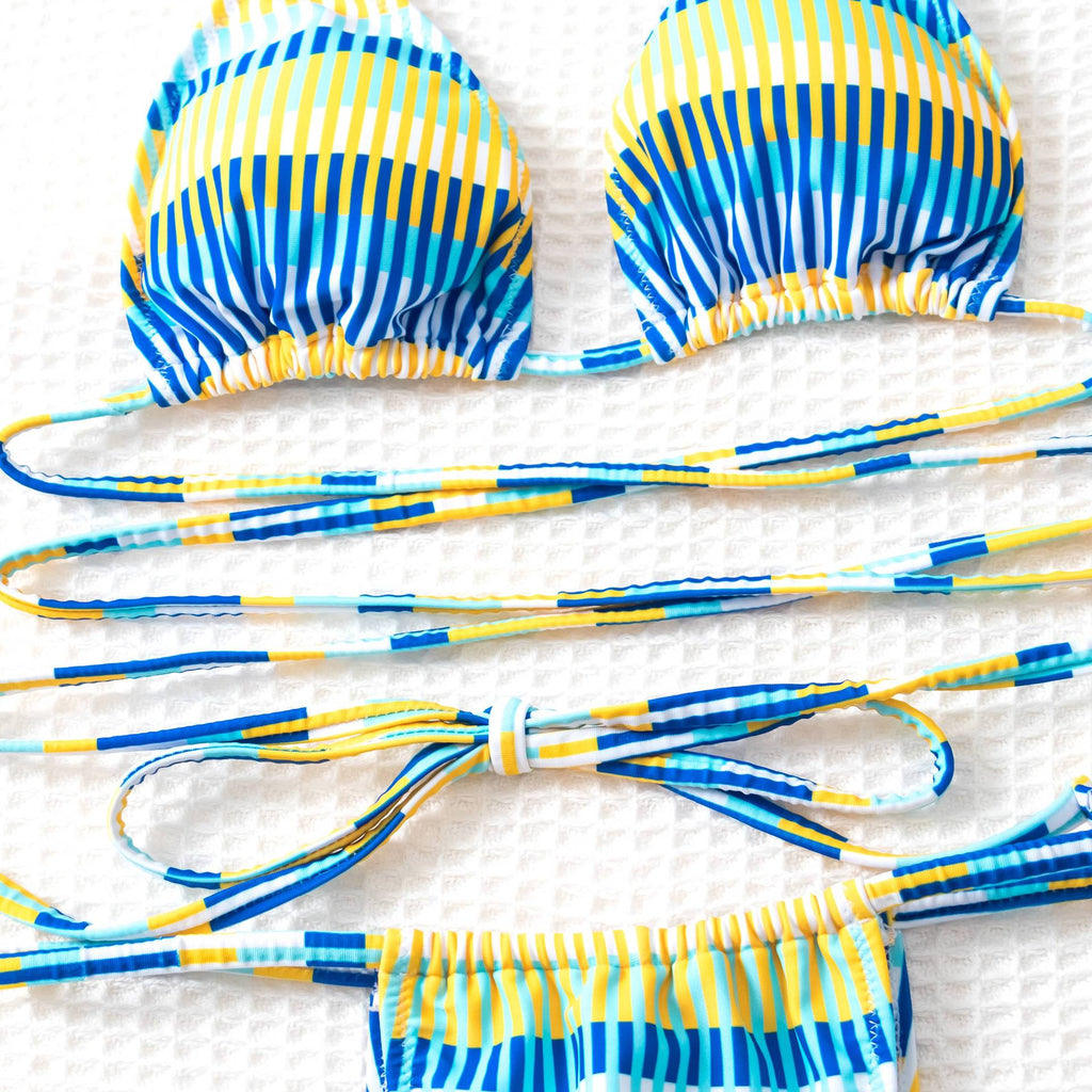Women's Bandeau Bikini with Fashionable Stripes and Adjustable Strap System