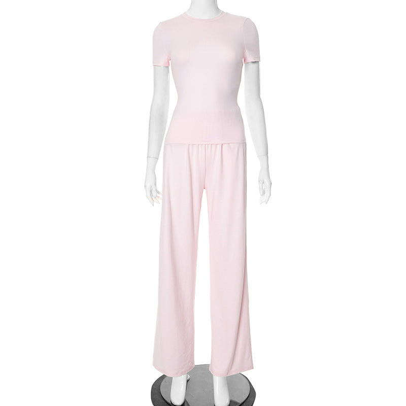 Women's Casual Lounge Set with Crop Top and Wide-Leg Pants