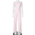 Women's Casual Lounge Set with Crop Top and Wide-Leg Pants