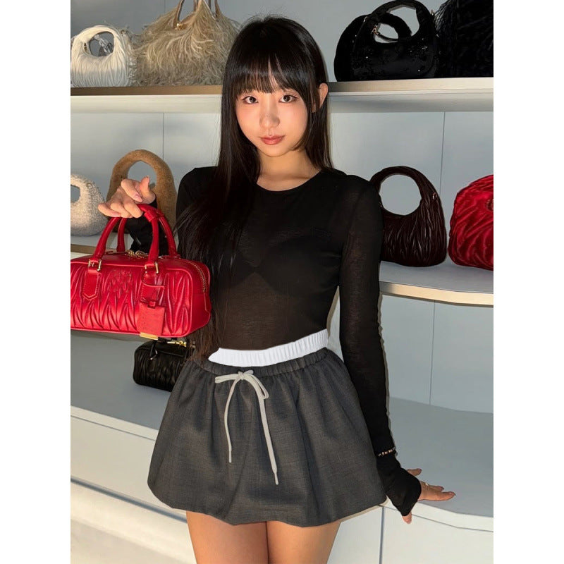 Women's Fashionable Mini Skirt with Elastic Waistband and Side Drawstring