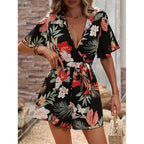 Women's Jumpsuit with Floral Design and Wide Sleeves
