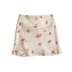 Women's Short Satin Skirt with Floral Design and Flowing Silhouette