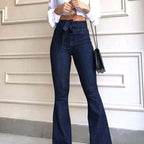 Women's Elegant Bootcut Jeans with High Waist and Belt