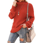 Women's Chunky Knit Sweater with High Collar and Textured Surface