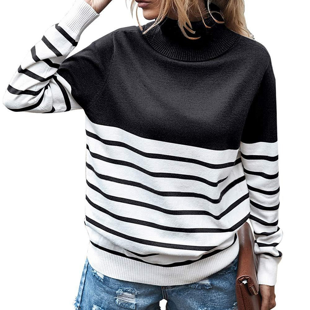 Women's Cozy Striped Turtleneck Sweater