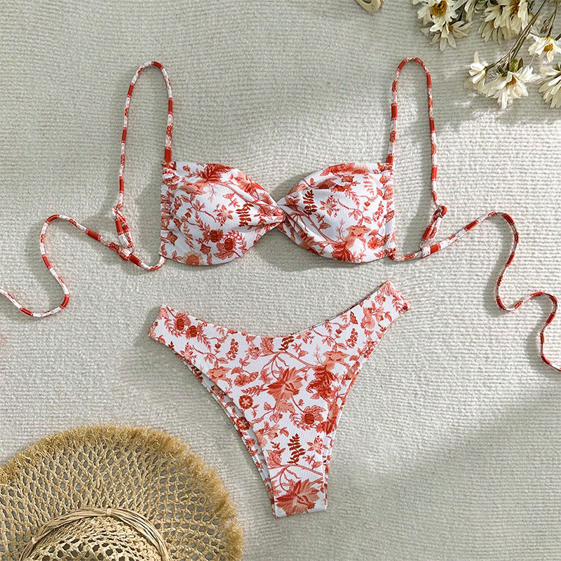 Women's Bandeau Bikini with Elegant Floral Design
