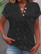 Women's Blouse with Floral Embroidery and Classic V-Neck