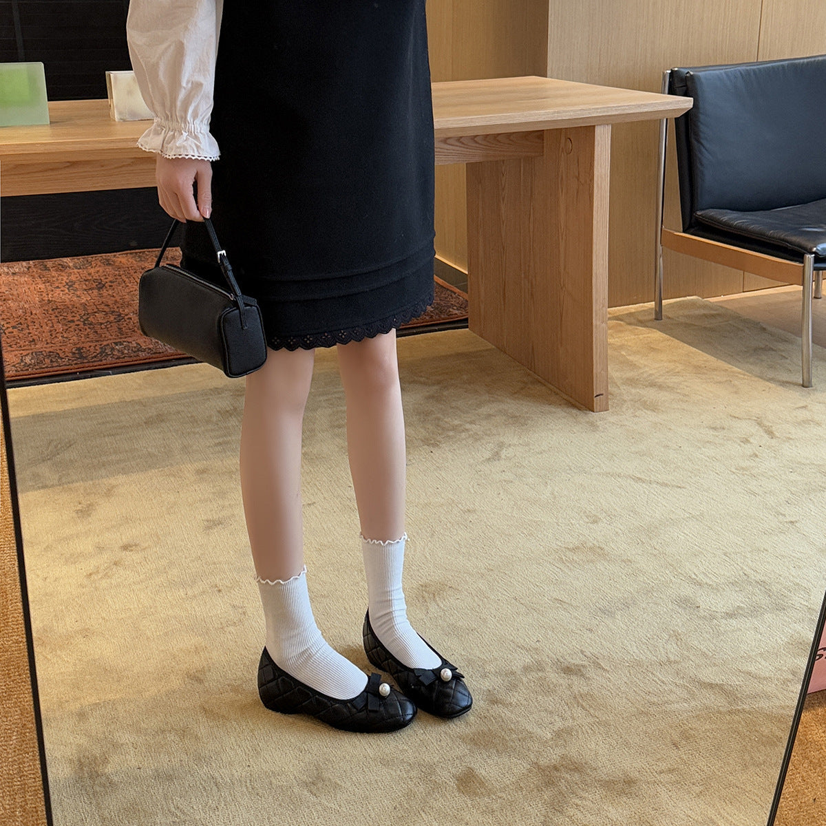 Women's Ballet Flats with Decorative Strap and Pearl Appliqué